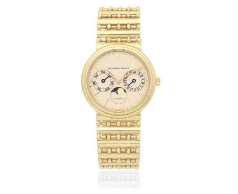 Audemars Piguet. An 18K gold automatic calendar bracelet watch with moon phaseDate: Circa 1980Movement: Jewelled automaticDia