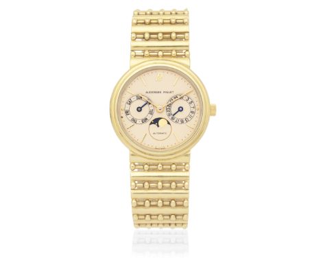 Audemars Piguet. An 18K gold automatic calendar bracelet watch with moon phaseDate: Circa 1980Movement: Jewelled automaticDia