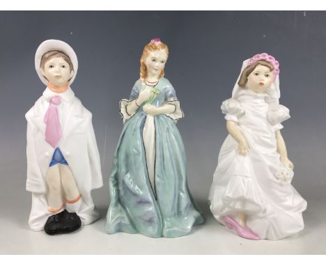 Three Royal Worcester figurines including Sweet Anne, two child figures and Wedding Day 