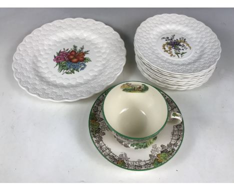 Twelve Copeland Spode Bermuda Flowers plates together with a Spode Byron breakfast cup and saucer