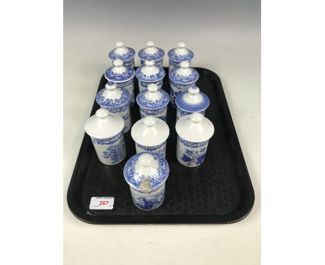 Thirteen Spode spice jars (one lid a/f)