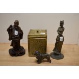 A 20th Century carved hardwood Tibetan monk study, measuring 19cm high, two other figural