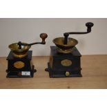 A Victorian cast metal coffee grinder by Baldwin Sons & Co., with brass hopper bowl and drawer to