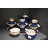 An early 20th Century Copeland Spode Regent patterned coffee set, comprising lidded coffee pot,