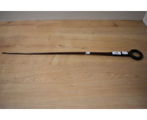 A 19th Century metal meat skewer with bull ring handle, measuring 60cm long