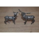 Two white metal stag and deer studies, the largest measures 8cm high