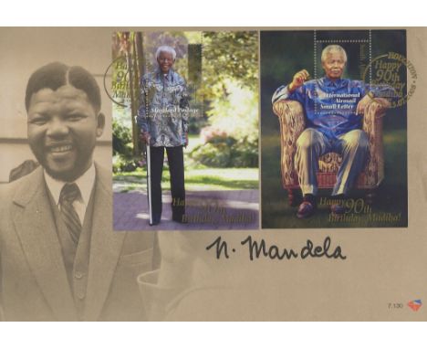 First day cover celebrating the 90th birthday of Nelson Mandela, signed 'N First day cover celebrating the 90th birthday of N