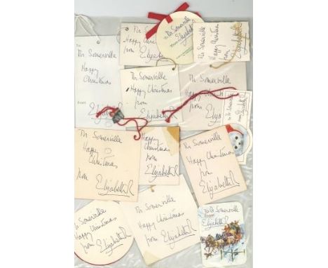 A collection of signed cards, gift tags and invitations from Queen Elizabeth II and the Royal Household to Mr. Philip Somervi