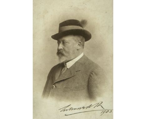 A 21.5 x 13cm head and shoulders portrait of King Edward VII wearing a tweed... A 21.5 x 13cm head and shoulders portrait of 