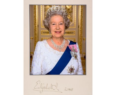 Mounted 19.5 x 21.5cm, colour, head and shoulders photograph of Her Majesty... Mounted 19.5 x 21.5cm, colour, head and should