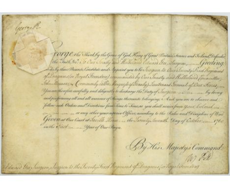 Royal document on vellum, signed "George R Royal document on vellum, signed "George R" at head and  counter-signed by William