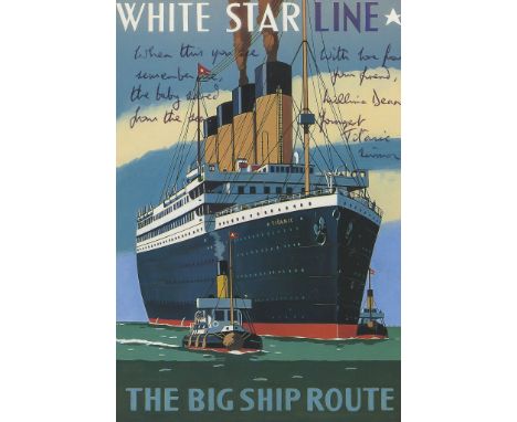 A 15 x 10.3 colour postcard featuring the White Star Line Titanic from the... A 15 x 10.3 colour postcard featuring the White