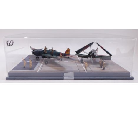 A diorama of a Japanese carrier deck scene, for Pearl Harbour, December 1941, 1:48 scale, featuring two Cape torpedo bombers,