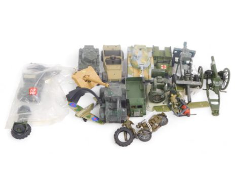 Corgi, Britains and other playworn military diecast, including Corgi M60 AI Medium tank, Britains Kubelwagen, Matchbox Battle