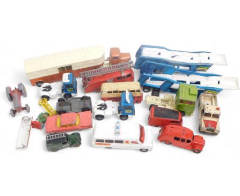 Dinky and Matchbox playworn diecast, including Dinky Toys Ford Transit van ambulance, Dinky Toys Land Rover, Dinky Supertoys 