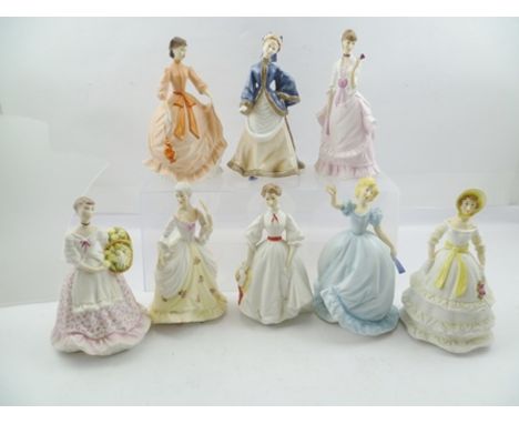 A COLLECTION OF EIGHT ROYAL WORCESTER PORCELAIN FIGURES OF LADIES including; "Charity", "Invitation", "Fragrance", Winters Mo