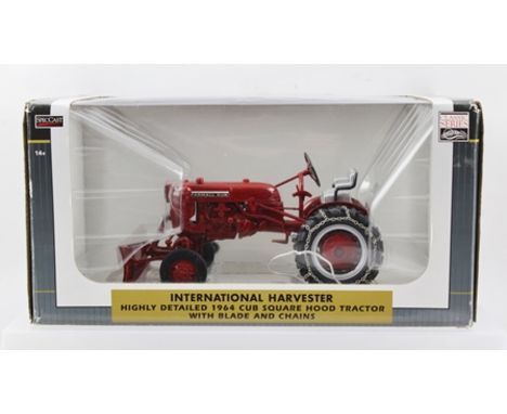 SPEC CAST COLLECTIBLES INTERNATIONAL Harvester 1964 Cub Square Hood Tractor with blade & chains in original vendor's box 