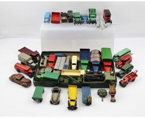 A COLLECTION OF EARLY DINKY & OTHER DIE-CAST VEHICLES MAINLY COMMERCIALS including Petrol Tanker, Ambulance, covered Wagon, C