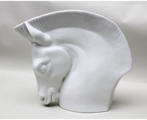 RAOHL SCHORR A ROYAL WORCESTER HORSE HEAD VASE in Art Deco style, having plain white glaze, 28cm high 