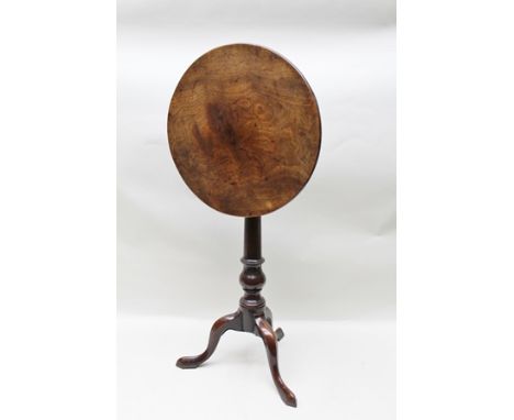 A 19TH CENTURY MAHOGANY SNAP-TOP OCCASIONAL TABLE raised on turned stem with tripod base, 48cm diameter 