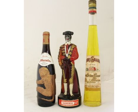 GALLIANO LIQUORE, 1 bottle SANGRIA 1 x Matador figure bottle, 1 bottle AFFENTALER BADEN SPATBURGUNDER ROTWEIN, 1 x monkey emb