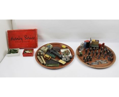 A COLLECTION OF VINTAGE LEAD & TIN PLATE STATION EQUIPMENT, FIGURES & SIGNS including pillar box, street lamp, security box, 