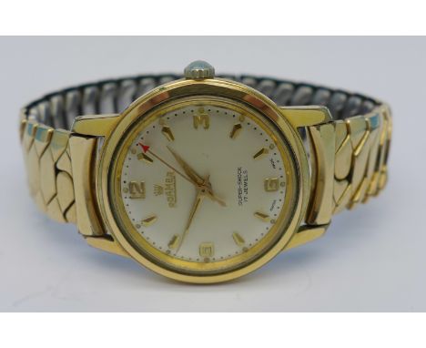 A gold plated Roamer Super-Shock 17 jewel manual wind Swiss made wristwatch with Excalibur 12ct rolled gold expandable strap