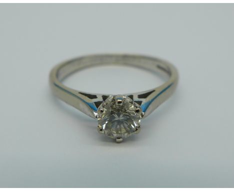 An 18ct white gold and diamond solitaire ring, 0.50 carat diamond weight, 3.1g, O