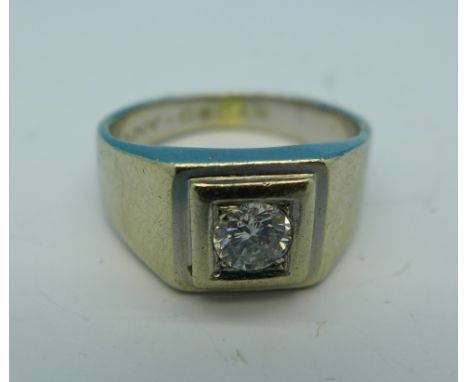 A white metal and diamond ring, the shank signed Ānny-Oscar, 7.5g, diamond approximately 0.4 carat, K