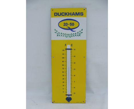 A Duckhams 20-50 enamel thermometer by Burnham of London, with excellent gloss, 13 x 36".