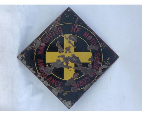 A Harvey Frost Motor Salvage Corps. Breakdown Ambulance lozenge shaped enamel sign, 22 1/2 x 22 1/2".