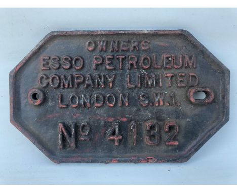 An Esso Petroleum Company Limited cast iron wagon plate, no. 4132 9 1/4 x 5 1/2".
