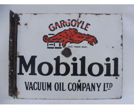 A Gargoyle Mobiloil double sided enamel sign with hanging flange.