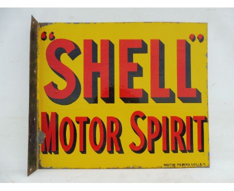 A Shell Motor Spirit double sided enamel sign with hanging flange by Bruton of Palmers Green, excellent gloss, 21 x 18". 