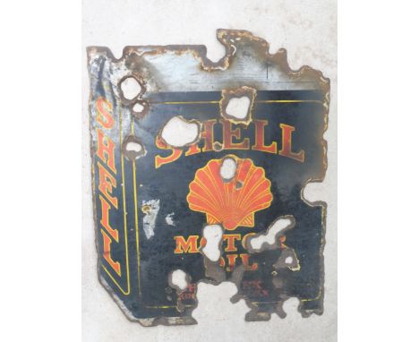 A Shell Motor Oil can-shaped double sided enamel sign, 15 1/2 x 20".
