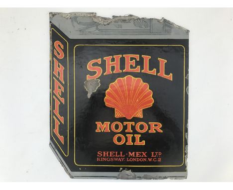A Shell Motor Oil can shaped double sided enamel sign, 16 x 19".