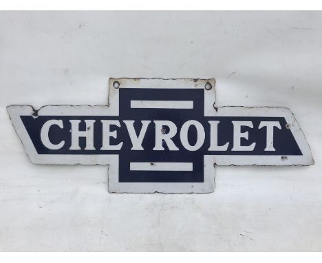 A rare Chevrolet shaped double sided enamel sign by Franco, 29 x 11".