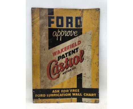 A rare Wakefield Patent Castrol Motor Oil Ford Approved tin advertising sign, 13 1/4 x 18 3/4".