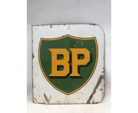 A BP enamel sign with shield motif, good gloss, dated 1961, 28 1/4 x 30 1/2".