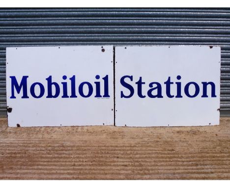 A Mobiloil Station two piece enamel sign, overall 80 x 30". 