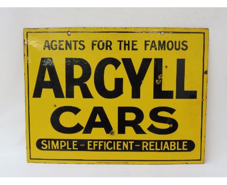 An Argyll Cars double sided rectangular enamel sign by Patent Enamel, in good original condition, 24 x 18". 