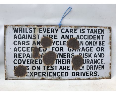 A rectangular garage forecourt enamel sign, 24 x 12". 