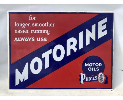 A Price's Motorine double sided enamel sign of good gloss, by Bruton of Palmers Green, lacking hanging flange and with amateu