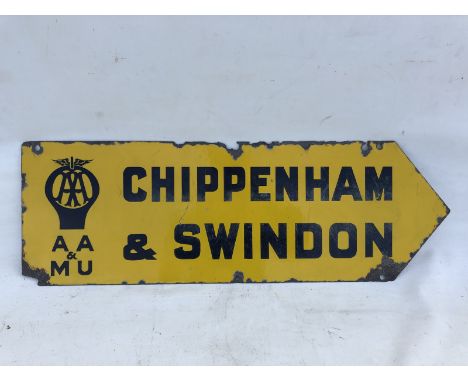 An AA and Motor Union double sided enamel directional sign for Chippenham and Swindon, 30 x 10". 