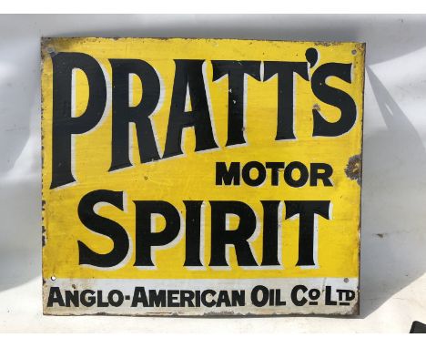 A Pratt's Motor Spirit double sided enamel sign with hanging flange, good gloss to one side, 21 x 18". 