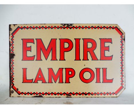 An Empire Lamp Oil double sided enamel sign lacking hanging flange, 24 x 15". 