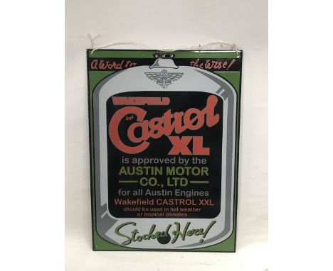 A 1970s reproduction Wakefield Castrol Austin enamel sign, 14 1/4 x 19 1/2".