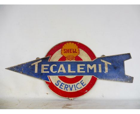 A rare Shell Tecalamit Service double sided directional arrow, unusually tin rather than enamel, 36 x 16 1/2".