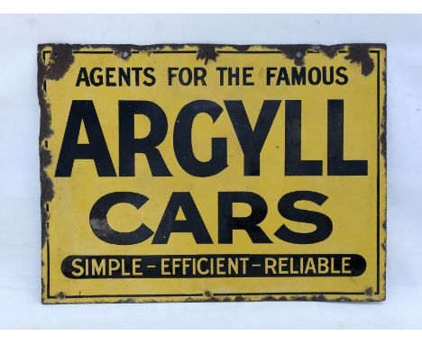 An Argyll Cars rectangular double sided enamel sign by Patent Enamel, 24 x 18". 
