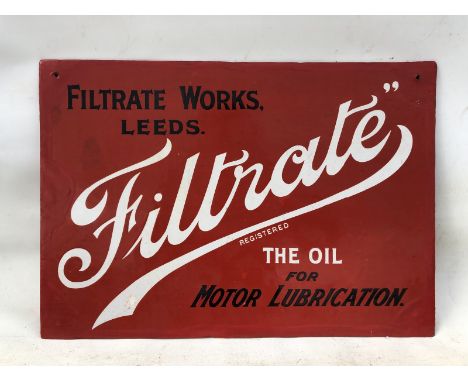A Filtrate Motor Lubrication Oil rectangular double sided enamel sign with good gloss, lacking hanging flange and with amateu